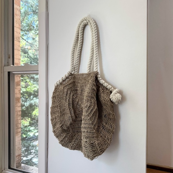 New Free People Anju Amalfi Jute Bag Tote Woven Beach Tan Cream - Picture 9 of 16